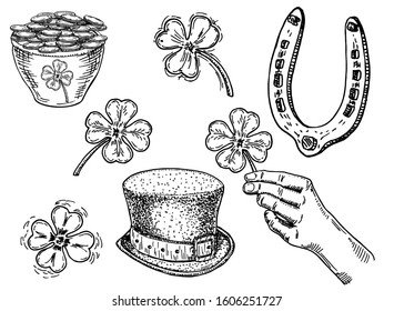 Saint patrick's Day sketch icon illustration set. March 17. Feast of St. Patrick. Isolated vector illustrations