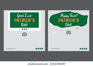 Saint Patrick's day Social media post template . Stripe green background with clover decoration,