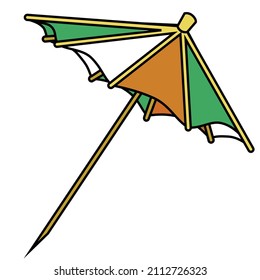 Saint Patricks Day special green white orange Irish flag cocktail umbrella bar decoration accessory. Doodle cartoon vector illustration isolated on white. For greeting cards, stickers or invitation