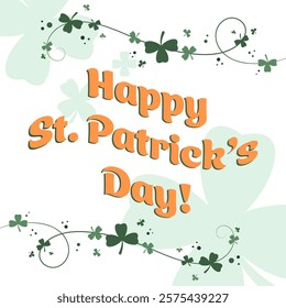 Saint Patrick's Day square card with ornament and clover symbols. Irish national holiday greeting. Vector illustration.