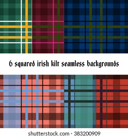 Saint Patricks Day squared kilt seamless background. Irish traditional background for postcard, card, banner template. National red background design. Vector EPS10