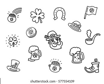 Saint Patrick's Day Sticker/Icon Collection in Outline