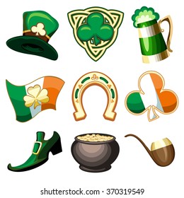 Saint Patrick's Day symbol or emblem set. Isolated on white.