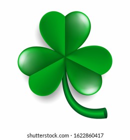 Saint Patrick's Day symbol, vector realistic shamrock leaf isolated on white