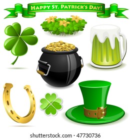 Saint Patrick's Day symbols vector set  isolated on white.