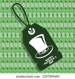 saint patricks day tag hanging with green background