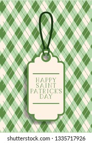 saint patricks day tag hanging with green background