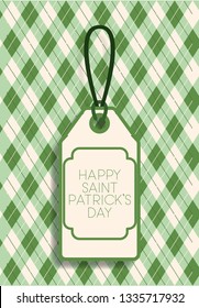 saint patricks day tag hanging with green background