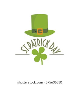 Saint Patrick's Day templates. Leprechaun hat, shamrock, typographic text.