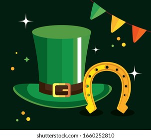 saint patricks day with top hat and decoration vector illustration design