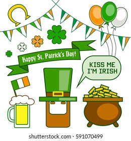 Saint Patrick's Day traditional symbols vector set 
