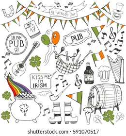 Saint Patrick's Day traditional symbols vector set