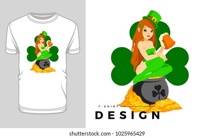 Saint Patrick's Day t-shirt print graphics template vector illustration.