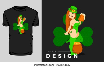 Saint Patrick's Day t-shirt print graphics template vector illustration.