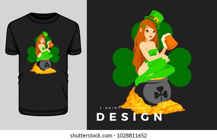 Saint Patrick's Day t-shirt print graphics template vector illustration.