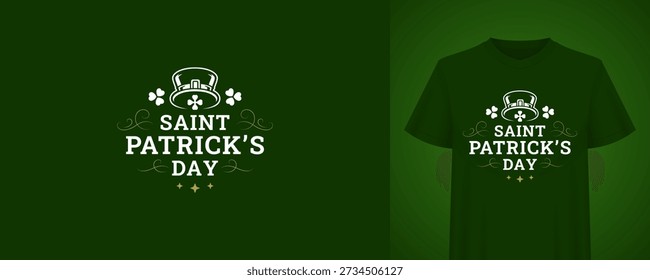 Saint Patricks Day typography greeting design. T-shirt print template with leprechaun hat and shamrock. Irish holiday retro badge vector illustration for festive celebration and party