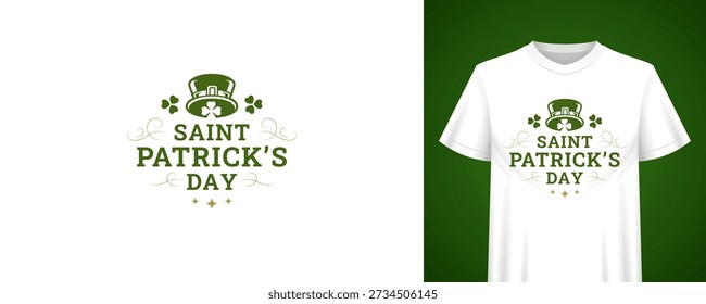 Saint Patricks Day typography greeting design. T-shirt print template with leprechaun hat and shamrock. Irish holiday retro badge vector illustration for festive celebration and party