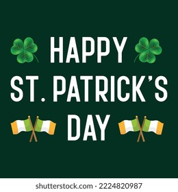 Saint Patrick's Day Typography Poster. Hand Sketched Lettering St. Patrick Day Decorated by Clover Leafs and Leprechaun Hat. Modern Calligraphy Vector | St. Patricks Day Vintage Holiday Banner Design	