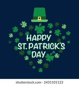 Saint patricks day typography poster. Hand sketched lettering st. patrick day decorated by clover leafs  and leprechaun hat. Celtic modern calligraphy vector eps 10