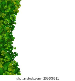 Saint Patricks Day vector background, realistic shamrock leaves