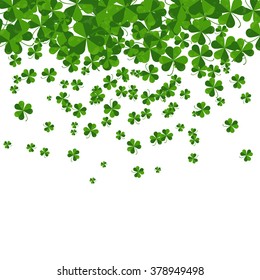 Saint Patricks Day vector background, realistic shamrock leaves