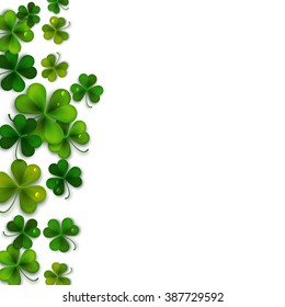 Saint Patricks Day vector background, realistic shamrock leaves