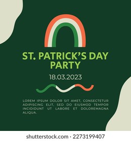 Saint Patrick's Day vector banner invitation concept with Irish rainbow on green background and typography. Flat design for print invite