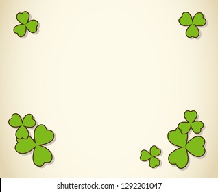 Saint Patrick's Day vector blank border with green clover shamrock leaves. Irish festival celebration greeting card design background.