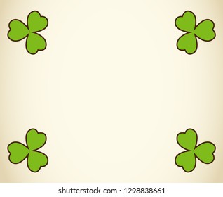 Saint Patrick's Day vector blank border with green clover shamrock leaves. Irish festival celebration greeting card design background.