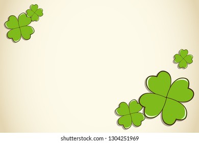 Saint Patrick's Day vector blank horizontal border with green clover shamrock leaves. Irish festival celebration greeting card design background.