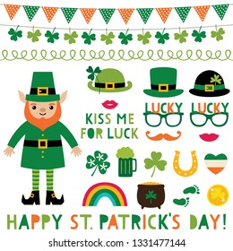 Saint Patricks Day vector decoration and party props set