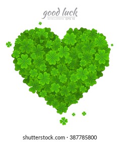 Saint Patricks Day vector design element. Green heart  of the  lucky clover  or shamrock isolated on white background. Ireland symbol, Irish love