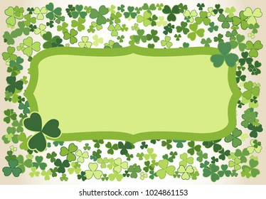 Saint Patrick's Day vector frame with small green trefoil clover shamrock leaves. Irish festival celebration greeting card design background. Nature floral spring backdrop.