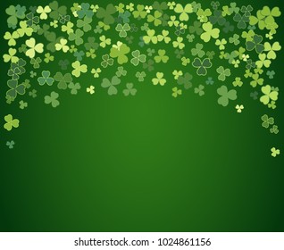 Saint Patrick's Day vector frame with small green trefoil clover shamrock leaves. Irish festival celebration greeting card design background. Nature floral spring backdrop.