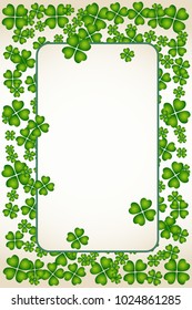 Saint Patrick's Day vector frame with small green trefoil clover shamrock leaves. Irish festival celebration greeting card design background. Nature floral spring backdrop.