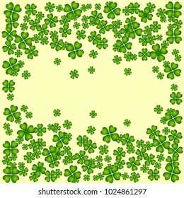 Saint Patrick's Day vector frame with small green trefoil clover shamrock leaves. Irish festival celebration greeting card design background. Nature floral spring backdrop.