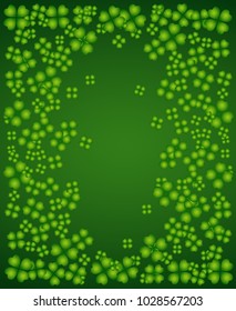Saint Patrick's Day vector frame with small green trefoil clover shamrock leaves. Irish festival celebration greeting card design background. Nature floral spring backdrop.