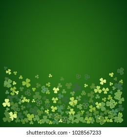 Saint Patrick's Day vector frame with small green trefoil clover shamrock leaves. Irish festival celebration greeting card design background. Nature floral spring backdrop.