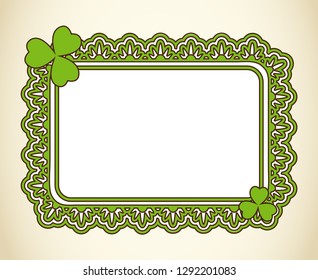 Saint Patrick's Day vector frame with green clover shamrock leaves. Irish festival celebration greeting card design background.