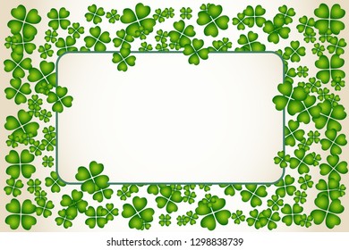 Saint Patrick's Day vector frame with small green trefoil clover shamrock leaves. Irish festival celebration greeting card design background. Nature floral spring backdrop.
