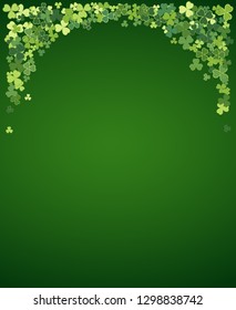 Saint Patrick's Day vector frame with small green trefoil clover shamrock leaves. Irish festival celebration greeting card design background. Nature floral spring backdrop.