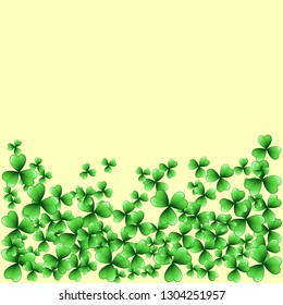 Saint Patrick's Day vector frame with green clover shamrock leaves. Irish festival celebration greeting card design background. Nature floral spring backdrop.