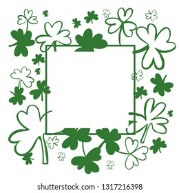 Saint Patrick's Day Vector frame  with Green Clover. Sketch  illustration.