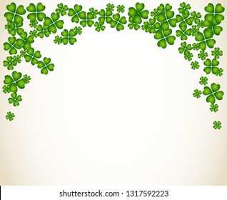 Saint Patrick's Day vector frame with small green trefoil clover shamrock leaves. Irish festival celebration greeting card design background. Nature floral spring backdrop.
