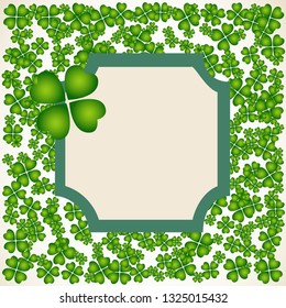 Saint Patrick's Day vector frame with small green trefoil clover shamrock leaves. Irish festival celebration greeting card design background. Nature floral spring backdrop.