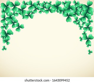 Saint Patrick's Day vector frame with green clover shamrock leaves. Irish festival celebration greeting card design background. Nature floral spring backdrop.
