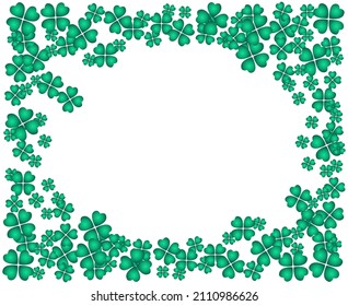 Saint Patrick's Day vector frame with small green trefoil clover shamrock leaves. Irish festival celebration greeting card design background. Nature floral spring backdrop.