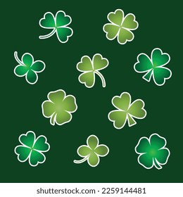 Saint Patricks Day vector gradient shamrock clover stickers