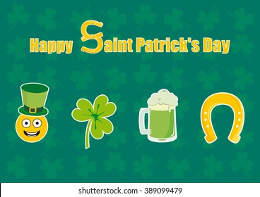 Saint Patrick's Day vector. Holiday background. Vector illustration. Festive card. St. Patrick background. Festive vector illustration. Funny vector illustration. Saint Patrick's Day. Green background