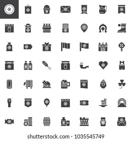 Saint Patrick's Day vector icons set, modern solid symbol collection, filled style pictogram pack. Signs, logo illustration. Set includes icons as leprechaun, horseshoe, cathedral, clover, shamrock